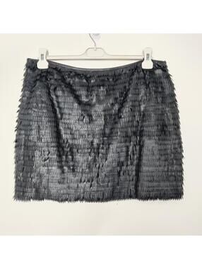 Max Studio Black Textured Faux Leather Mini Skirt Size XL Fringe Goth